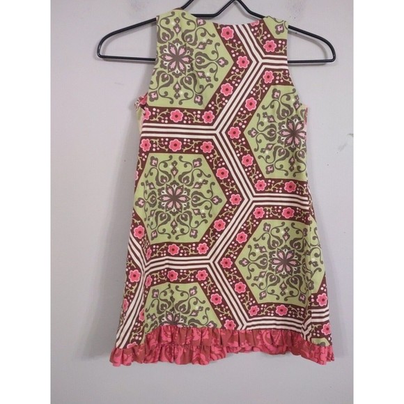 Willy Dilly Girls Dress 6 Green Pink Floral Wrap Sleeveless A Line Ruffle Hem - Picture 2 of 5